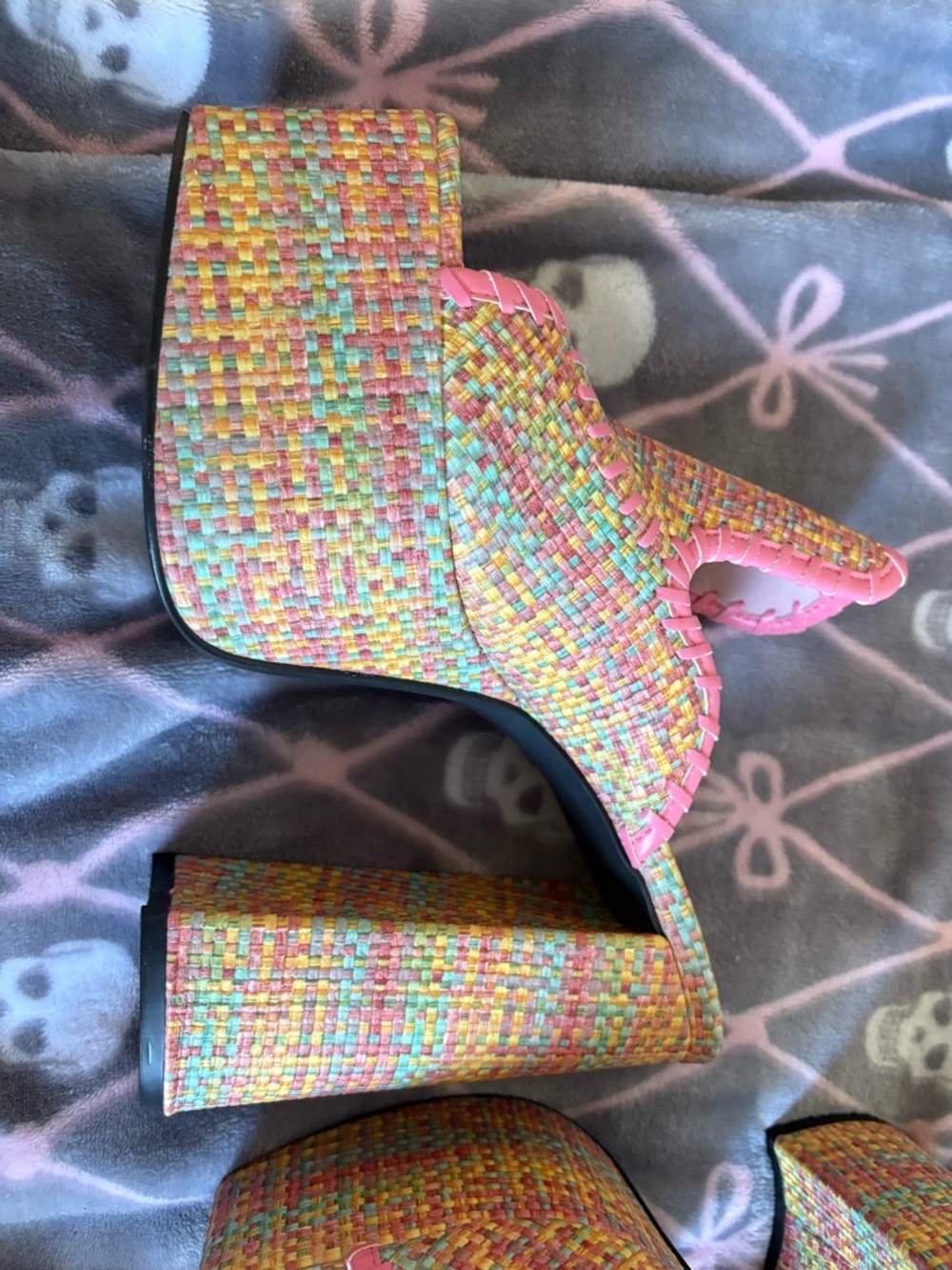 Fashion Nova Pink Multi Woven Platform Mule Heels